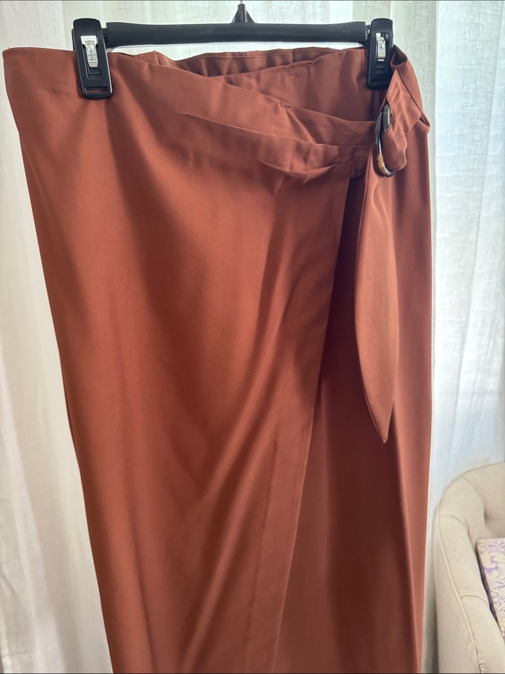 Mango Rust-Brown Midi Skirt with Ring Belt - Picture 5 of 5